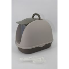 YES4PETS Portable Hooded Cat Toilet Litter Box Tray House with Scoop and Grid Tray Brown