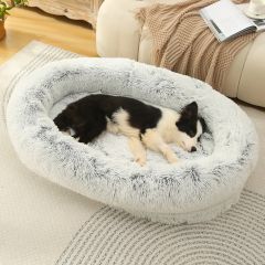 Fluffy Donut-Shaped Pet Bed- Soft, Cozy, and Anti-Anxiety for Dogs and Cats, Machine Washable Gradient Gray Size:M 75*55*18cm