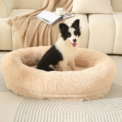 Fluffy Donut-Shaped Pet Bed- Soft, Cozy, and Anti-Anxiety for Dogs and Cats, Machine Washable Light Brown Size:S 60*50*18cm