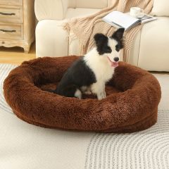 Fluffy Donut-Shaped Pet Bed- Soft, Cozy, and Anti-Anxiety for Dogs and Cats, Machine Washable Coffee Size:S 60*50*18cm