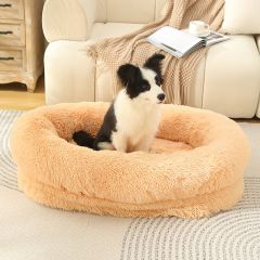 Fluffy Donut-Shaped Pet Bed- Soft, Cozy, and Anti-Anxiety for Dogs and Cats, Machine Washable Apricot Size:M 75*55*18cm