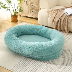 Fluffy Donut-Shaped Pet Bed- Soft, Cozy, and Anti-Anxiety for Dogs and Cats, Machine Washable Emerald Green Size:L 90*65*20cm