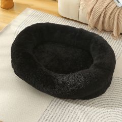 Fluffy Donut-Shaped Pet Bed- Soft, Cozy, and Anti-Anxiety for Dogs and Cats, Machine Washable Black Size:M 75*55*18cm