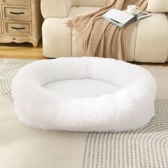 Fluffy Donut-Shaped Pet Bed- Soft, Cozy, and Anti-Anxiety for Dogs and Cats, Machine Washable White Size:S 60*50*18cm