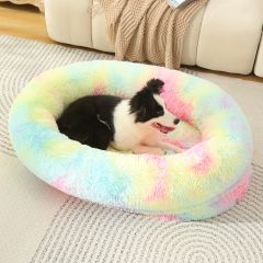 Fluffy Donut-Shaped Pet Bed- Soft, Cozy, and Anti-Anxiety for Dogs and Cats, Machine Washable Rainbow-colored Size:M 75*55*18cm