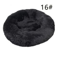 Calming Donut Pet Bed -Soft Faux Fur, Anti-Anxiety Fluffy Round Bed for Cats and Small Dogs (Black)40cm