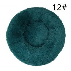 Calming Donut Pet Bed -Soft Faux Fur, Anti-Anxiety Fluffy Round Bed for Cats and Small Dogs (cyan blue)40cm