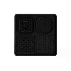 Multi-Functional Slow Feeder Mat for Dogs- Anti-Slip Lick Pad with Multiple Textures Square 2PCS (Black & Grey)