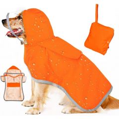 XXXL Orange Reflective Adjustable Pet Raincoat with Hood - Waterproof Dog Jacket, Adjustable Dog Poncho for Outdoor Protection