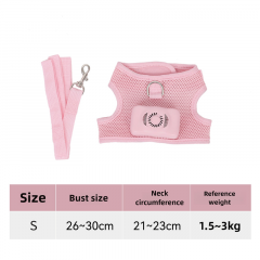 Size S Pink Pet Cooling Harness LED Lights & Leash - Summer Relief for Small Dogs and Cats