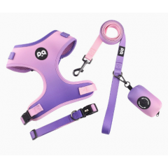 XS Purple-pink Adjustable Soft Pet Harness with Leash & Poop Bag Dispenser