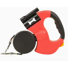 Red Replaceable Battery Dog Leash with Flashlight - Ideal for Night Walks, Suitable for Small to Large Breeds