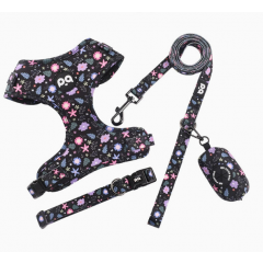 XS Crushed Black Adjustable Soft Pet Harness with Leash & Poop Bag Dispenser