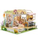 Dollhouse Miniature with Furniture Kit Plus Dust Proof and Music Movement - Cat Coffee (Valentine's Day Gift Idea)