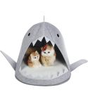Shark Shape Pet Cave Bed for Cats andSmall Dogs 45 x 45 x 38 cm (Light Grey)