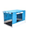 Wire Dog Cage Foldable Crate Kennel 30in with Tray + BLUE Cover Combo