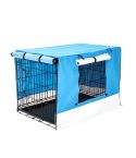Wire Dog Cage Foldable Crate Kennel 36in with Tray + BLUE Cover Combo