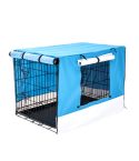 Wire Dog Cage Foldable Crate Kennel 42in with Tray + BLUE Cover Combo