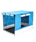 Wire Dog Cage Foldable Crate Kennel 48in with Tray + BLUE Cover Combo