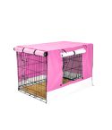 Wire Dog Cage Crate 24in with Tray + Cushion Mat + PINK Cover Combo