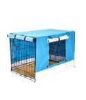 Wire Dog Cage Crate 36in with Tray + Cushion Mat + BLUE Cover Combo