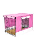 Wire Dog Cage Crate 36in with Tray + Cushion Mat + PINK Cover Combo