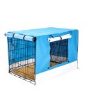 Wire Dog Cage Crate 42in with Tray + Cushion Mat + BLUE Cover Combo