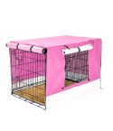 Wire Dog Cage Crate 42in with Tray + Cushion Mat + PINK Cover Combo