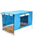 Wire Dog Cage Crate 48in with Tray + Cushion Mat + BLUE Cover Combo