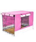 Wire Dog Cage Crate 48in with Tray + Cushion Mat + PINK Cover Combo