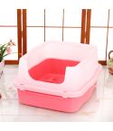 YES4PETS Large Deep Cat Kitty Litter Tray High Wall Pet Toilet Tray With Scoop Pink