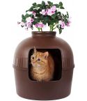 YES4PETS Multifunctional Cat Litter Box Pet Cat House Semi-Enclosed Brown