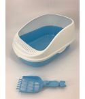 YES4PETS Large Deep Cat Toilet Litter Box Tray High Wall with Scoop Blue