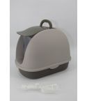YES4PETS Portable Hooded Cat Toilet Litter Box Tray House with Scoop and Grid Tray Brown