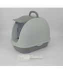 YES4PETS Portable Hooded Cat Toilet Litter Box Tray House with Handle and Scoop Grey