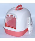 YES4PETS Portable Hooded Cat Toilet Litter Box Tray House with Handle and Scoop Red