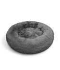 Dog Pet Cat Calming Bed Warm Plush Round Nest Comfy Sleeping Bed Dark Grey 70cm