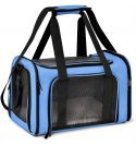 XL Blue Portable Foldable Pet Carrier Bag - Large Capacity Travel Carrier for 2 Small Pets, Comfortable and Stylish Cat Backpack, Foldable & Easy to Carry