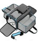 Gray Blue Foldable Portable Pet Carrier Bag - Large Capacity Travel Backpack for Cats and Small Dogs, Expandable Car Pet Bag, Handheld Pet Carrier for Outdoor Adventures