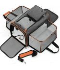 Gray Orange Foldable Portable Pet Carrier Bag - Large Capacity Travel Backpack for Cats and Small Dogs, Expandable Car Pet Bag, Handheld Pet Carrier for Outdoor Adventures