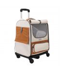 Off-white Large Capacity Breathable Foldable Pet Trolley - Travel Cat Carrier with Wheels, Portable, Spacious, and Convenient for Two Cats
