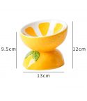 Ceramic Elevated Pet Food Bowl - Cute Lemon Pattern Design for Cats and Small Dogs